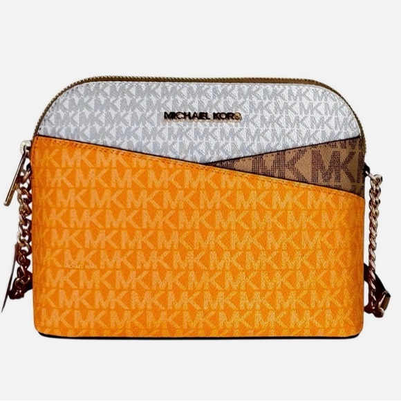 Michael Kors Jet Set Orange Pop Fall Pumpkin Colors Crossbody Purse Bag - Picture 1 of 7